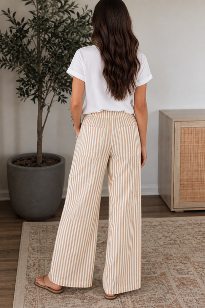 Apricot Stripe Drawstring Pants - back view