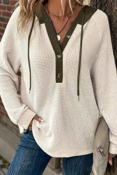 Cozy Olive Contrast Waffle Hoodie