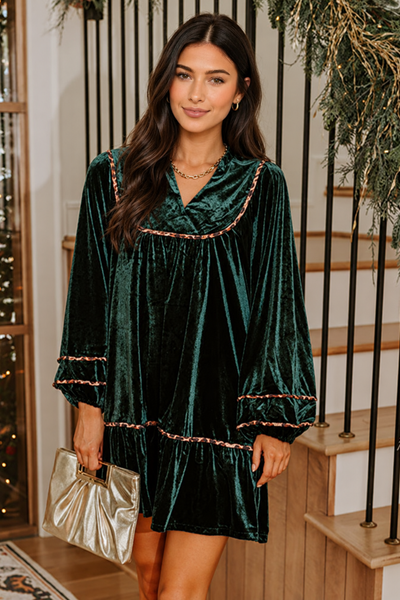 Woodland Velvet Leopard-Trim Dress — lila front