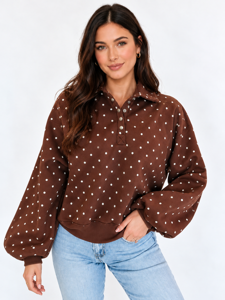 Café Polka Button-Collar Sweatshirt — lila front