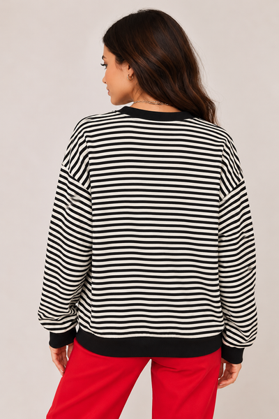 Bow After Dark Striped Sweatshirt — lila back