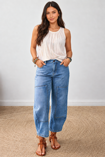Seam Story Cinched Jeans — lila front