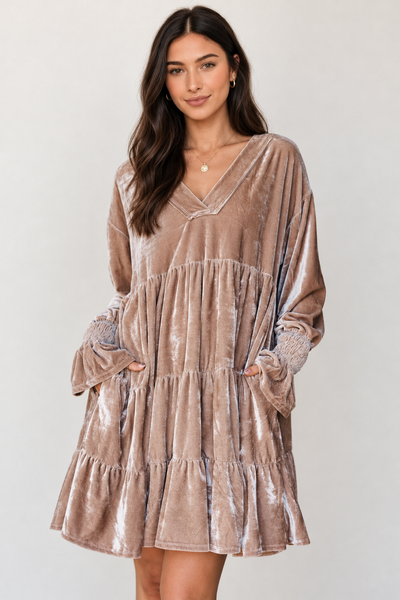 Smoke Velvet Tiered Dress — lila front