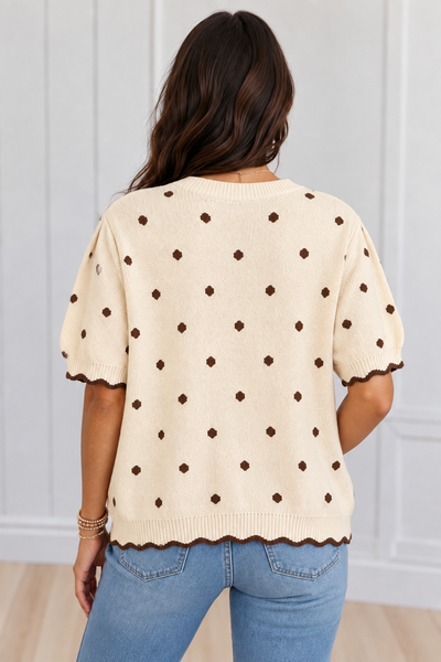 Sunday Dots Scallop Sweater — lila back