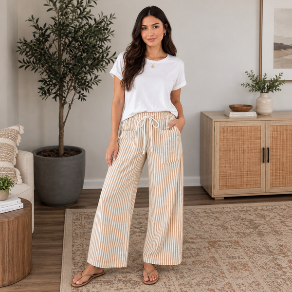 Apricot Stripe Drawstring Pants - Shopify hero