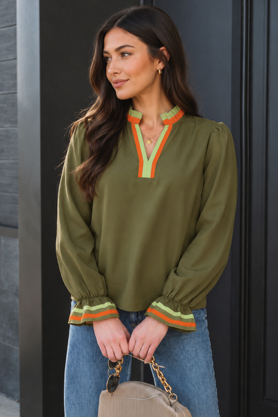 Clover Stripe Ruffle Blouse ? front view