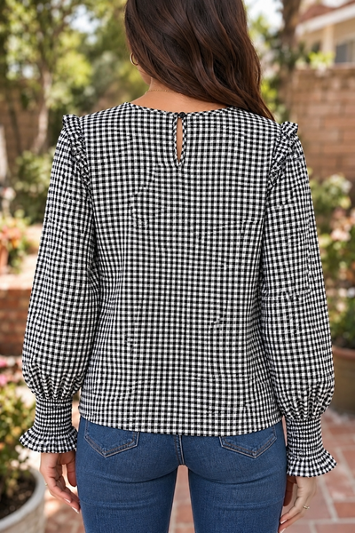 Midnight Plaid Shirred Blouse ? back view