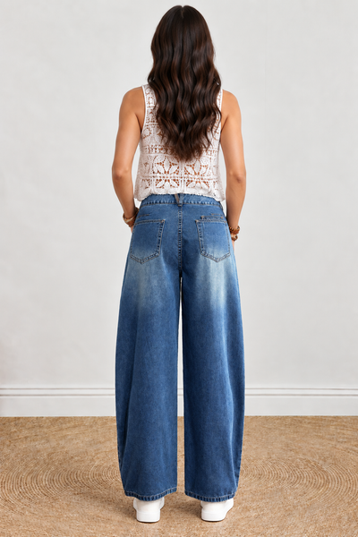 Blue Curve Cuff Jeans — lila back