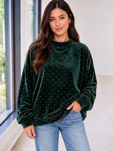 Evergreen Dots Velvet Tunic Sweatshirt — lila front