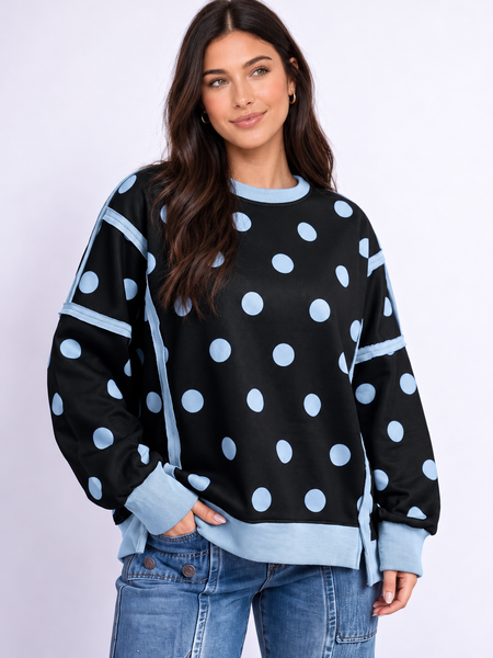 Dot Parade Patchwork Sweatshirt — lila front