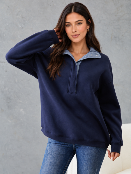 Blue Harbor Snap-Collar Sweatshirt — lila front