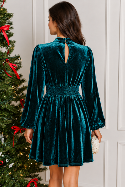 Teal Keyhole Velvet Mini Dress — lila back