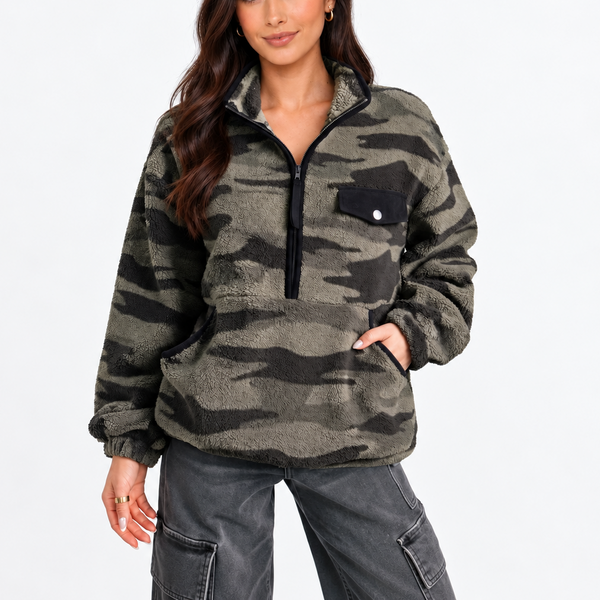 Trail Mix Camo Half-Zip Fleece Sweatshirt — shopify hero