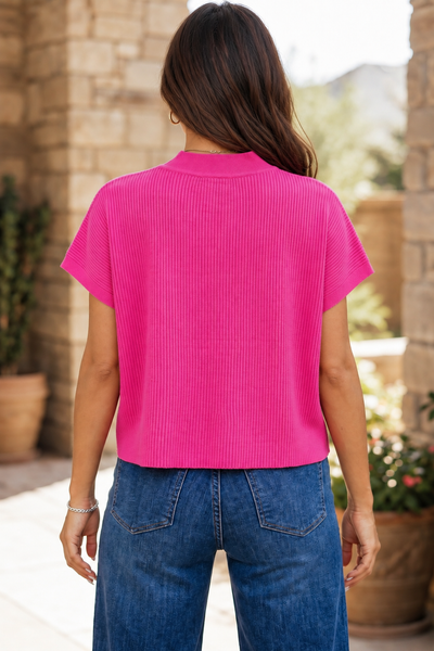 Berry Blush Ribbed Mock Neck Sweater — lila back
