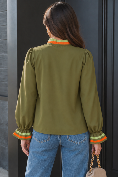 Clover Stripe Ruffle Blouse ? back view