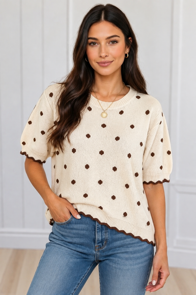 Sunday Dots Scallop Sweater — lila front
