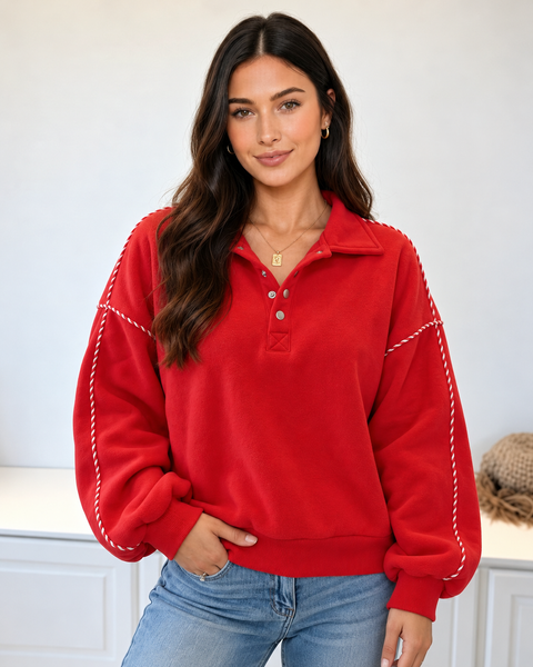 Candy Cane Lane Snap-Collar Sweatshirt — lila front