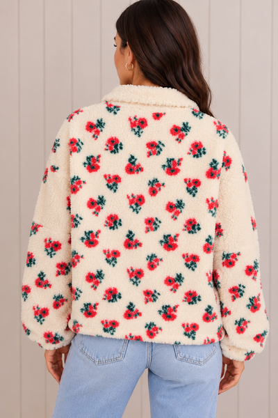 Winter Bloom Contrast Fleece Sweatshirt — lila back