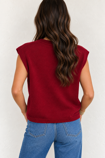 Red Ember Cap Sleeve Sweater — lila back