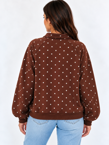 Café Polka Button-Collar Sweatshirt — lila back