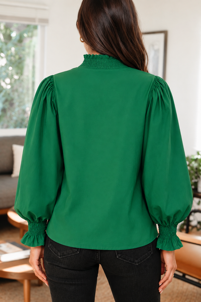Evergreen Leopard Trim Blouse ? back view