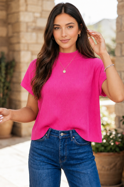 Berry Blush Ribbed Mock Neck Sweater — lila front