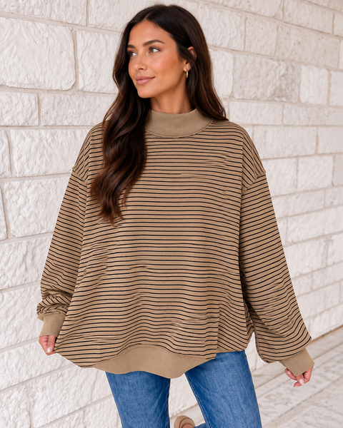 Sunday Stroll Striped Mock-Neck Sweatshirt — lila front