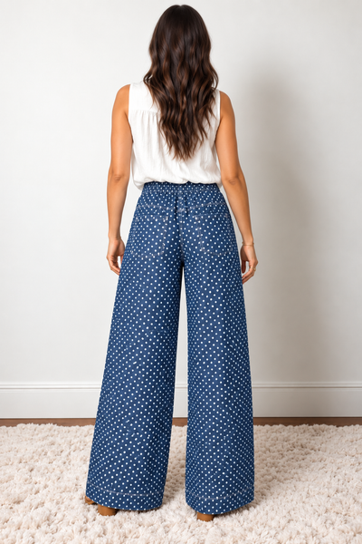 Dotty Blue Wide Leg Jeans — LILA_BACK