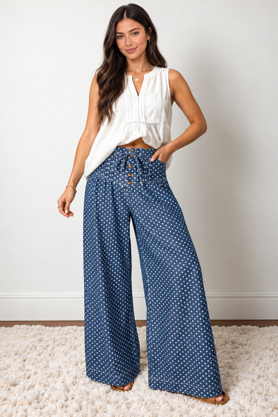 Dotty Blue Wide Leg Jeans — LILA_FRONT