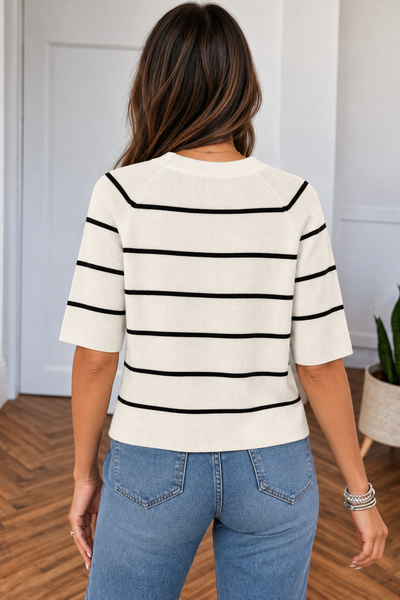 Seaside Stripe Ribbed Sweater Tee — lila back