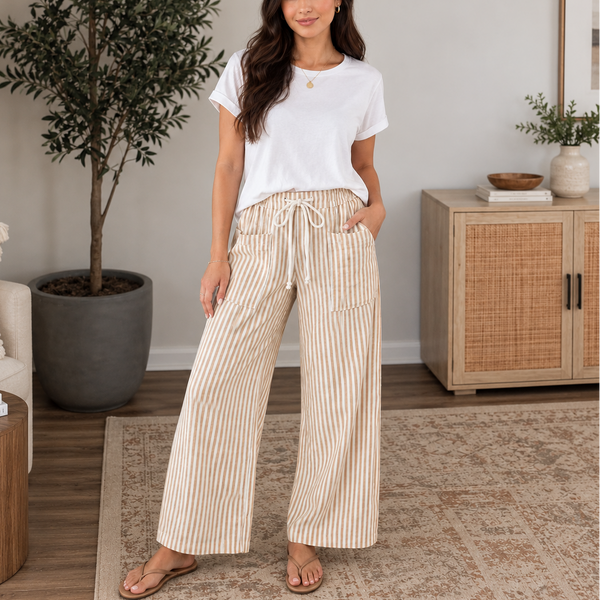 Apricot Stripe Drawstring Pants - cropped Shopify hero
