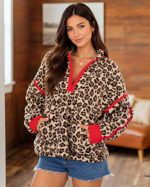 Wild Ember Leopard Zip-Up Sweatshirt — lila front