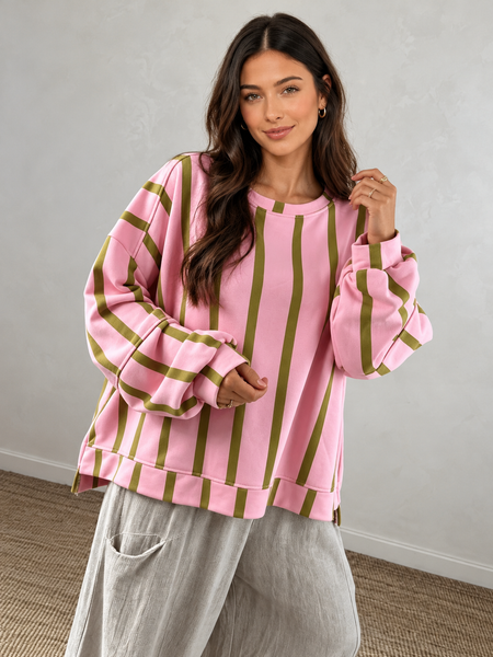 Meadowline Stripe Relaxed Sweatshirt — lila front