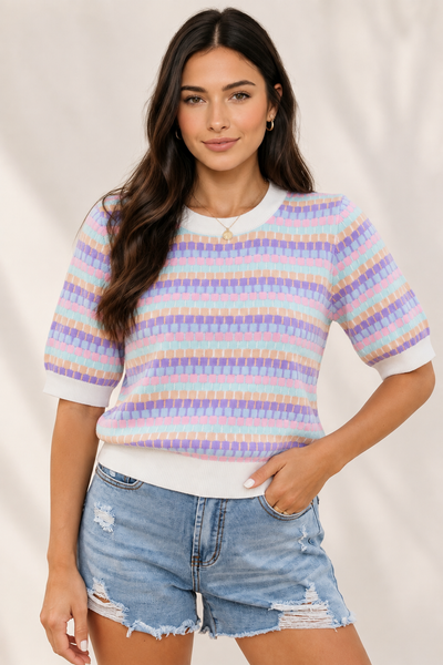 Violet Horizon Stripe Sweater — lila front