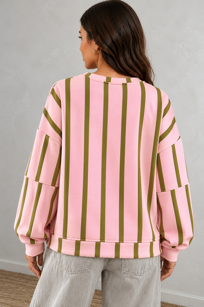 Meadowline Stripe Relaxed Sweatshirt — lila back