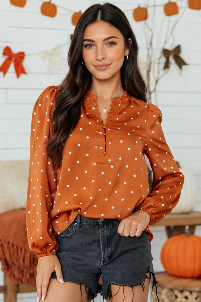 Cocoa Dot V-Neck Blouse ? front view