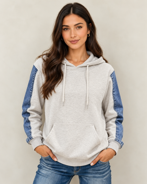 Denim Day Colorblock Pullover Hoodie — lila front