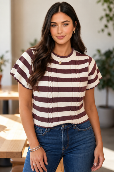 Harvest Cable Stripe Sweater — lila front