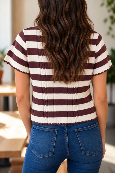 Harvest Cable Stripe Sweater — lila back