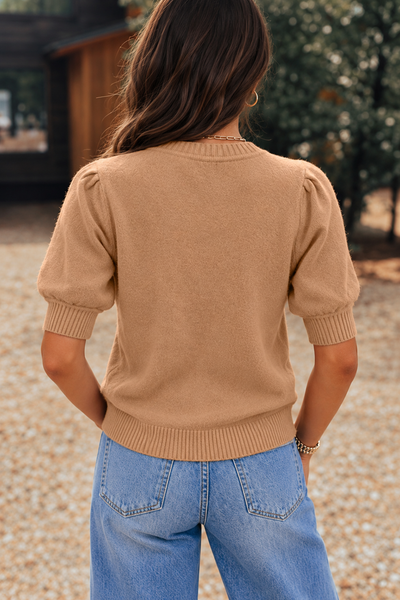 French Vanilla Puff Sleeve Sweater — lila back