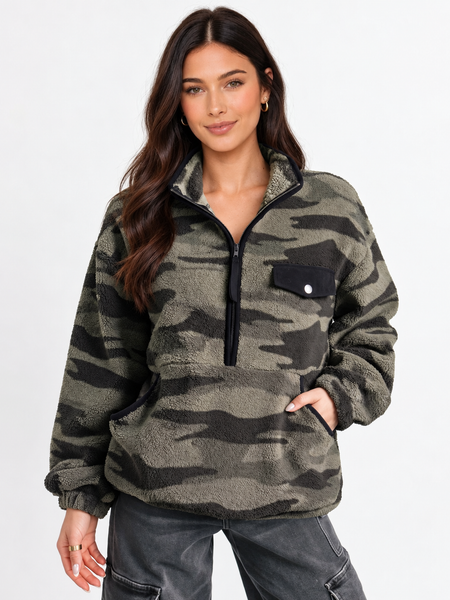 Trail Mix Camo Half-Zip Fleece Sweatshirt — lila front