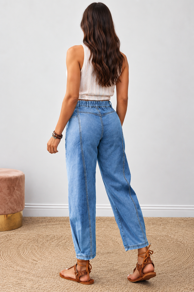 Seam Story Cinched Jeans — lila back