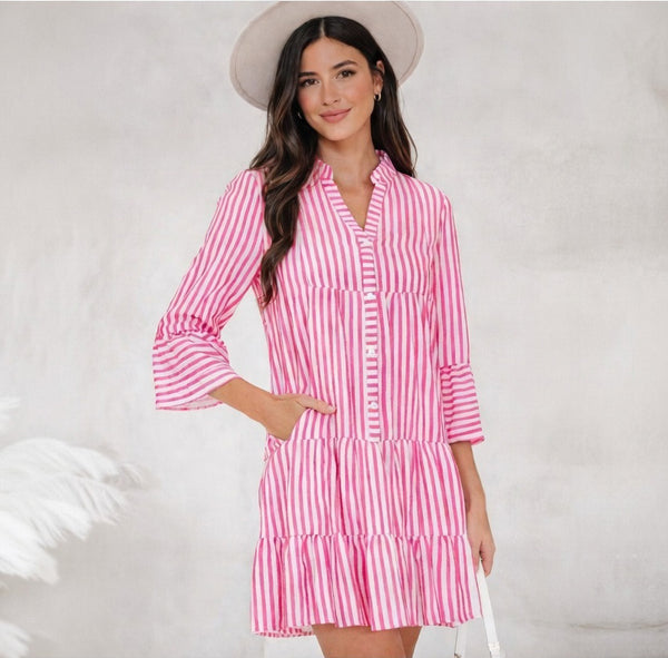Fuchsia Fiesta Stripe Mini Dress