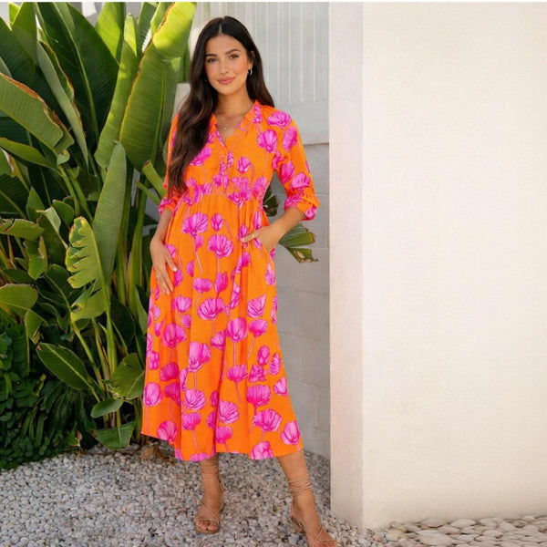 Neon Poppy Paradise Midi Dress
