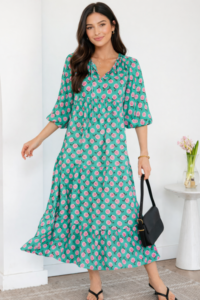 Teal Rose Reverie Maxi Dress