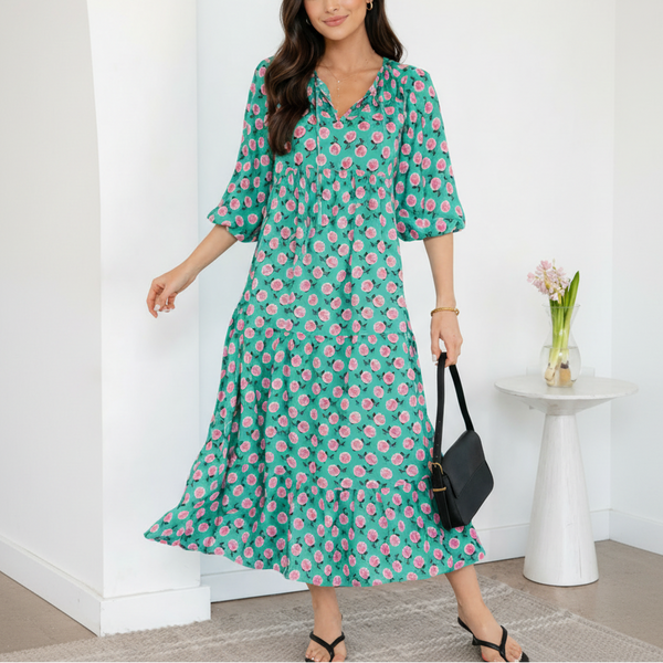 Teal Rose Reverie Maxi Dress