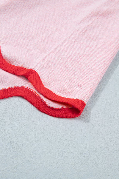 Pink Ribbon Wavy Trim Sweater