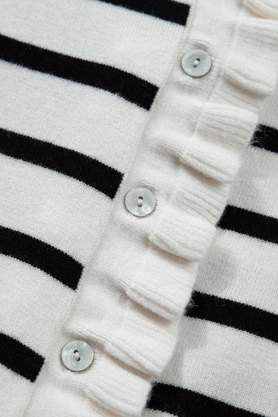 Oatmeal Ruffle Stripe Knit Cardigan