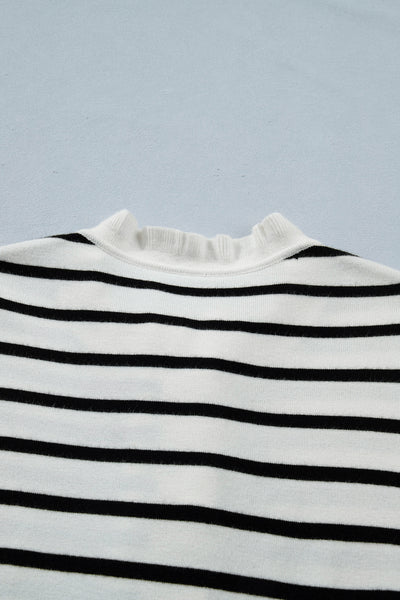 Oatmeal Ruffle Stripe Knit Cardigan