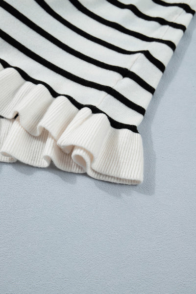 Oatmeal Ruffle Stripe Knit Cardigan